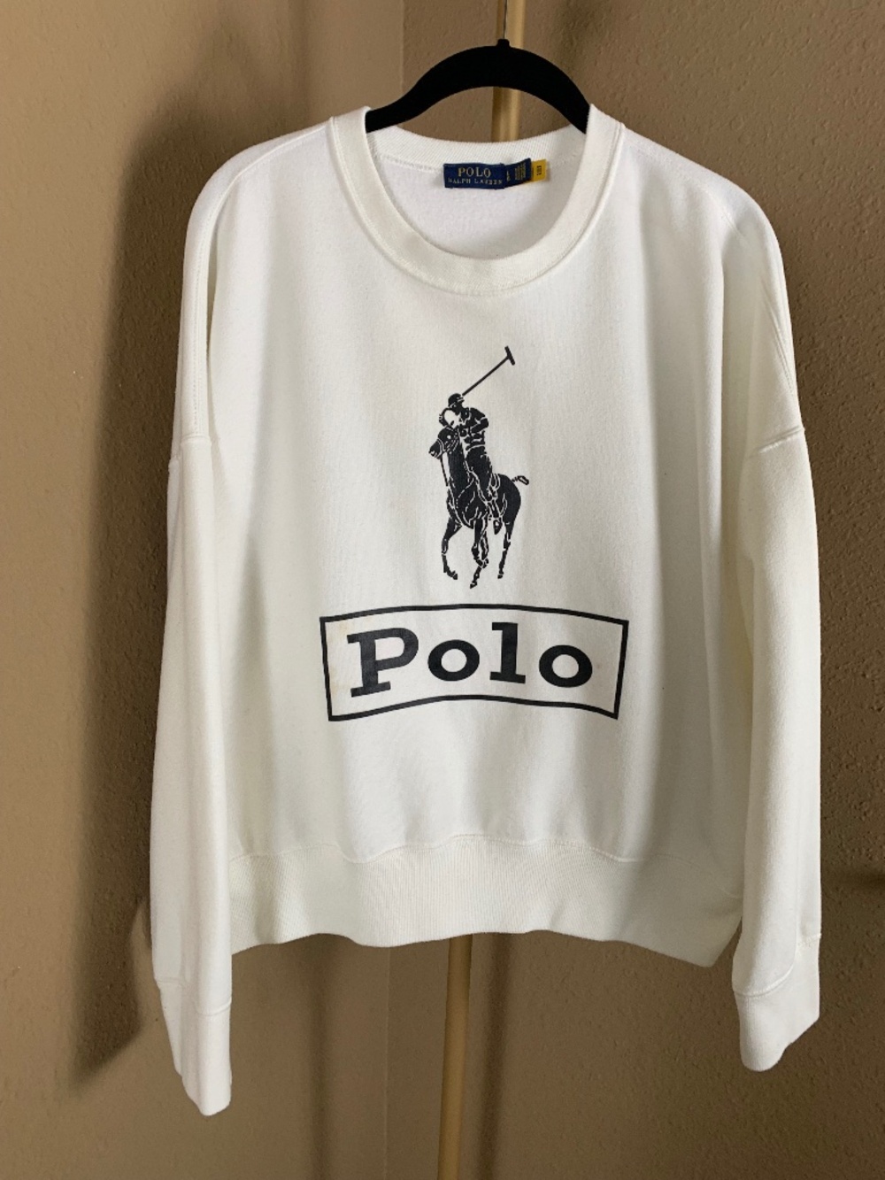 Polo Ralph Lauren White Crewneck Sweatshirt Big Pony Logo Pullover Size Large
